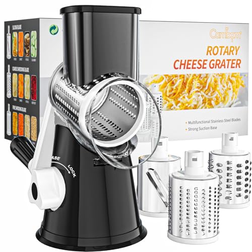 Rotary Cheese Grater & Vegetable Shredder with Suction Base - 3 Blades