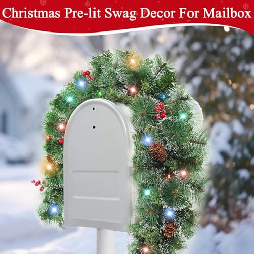 4 Ft Prelit Christmas Mailbox Swag with Remote, LED Color-Changing Lights