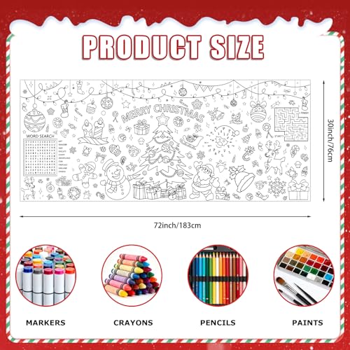 PADELO Christmas Giant Coloring Poster 30x72 Inch - DIY Holiday Tablecloth & Banner - One Piece