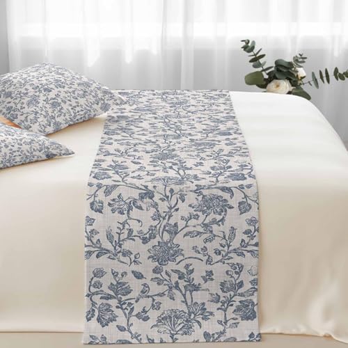 Birchloom Farmhouse Queen Bed Runner Set with 2 Floral Throw Pillow Covers