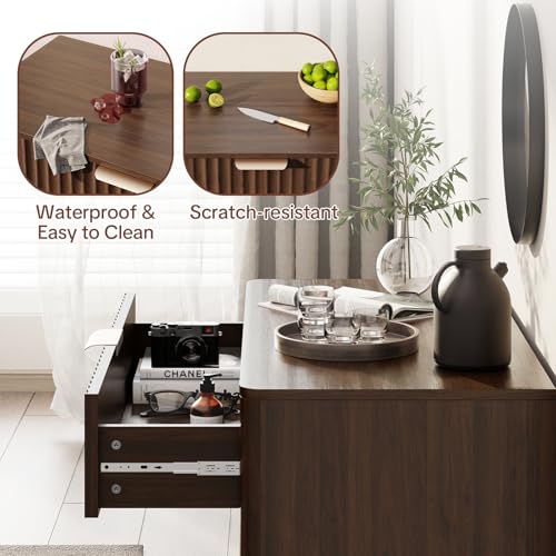 31" Fluted Buffet Cabinet, Walnut Sideboard with Drawer and Doors
