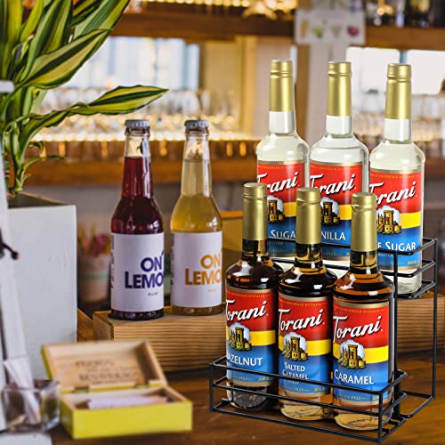6-Bottle Coffee Syrup Organizer Rack - Durable Metal Countertop Storage