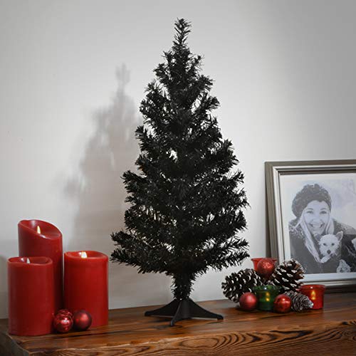 2ft Black Halloween Tinsel Tree - Artificial Tabletop Decor with Stand