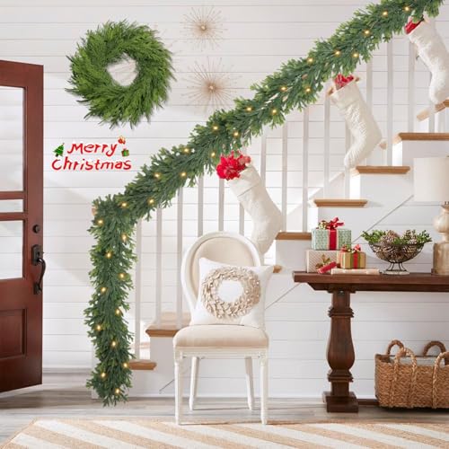 OZFHUA Style 2 6ft Pre-Lit Artificial Christmas Garland with Lights Outdoor Decor