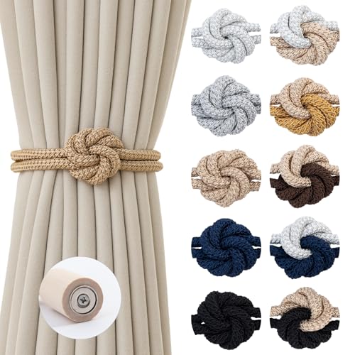 Magnetic Curtain Tiebacks with Decorative Wooden Knot, 2-Pack