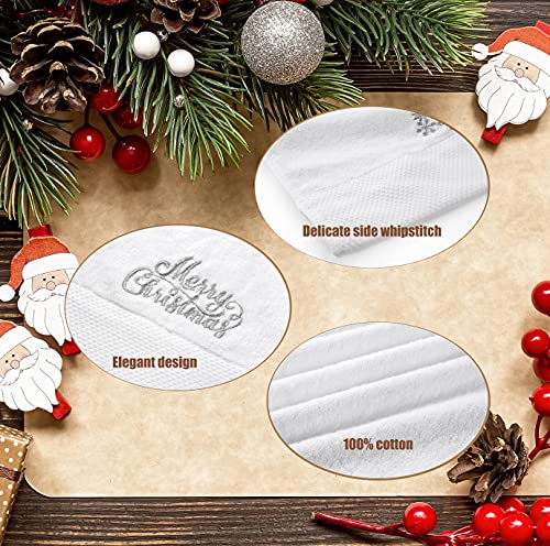 Quera 2 Pack White Christmas Tree Embroidered Hand Towels - Holiday Cotton Decor