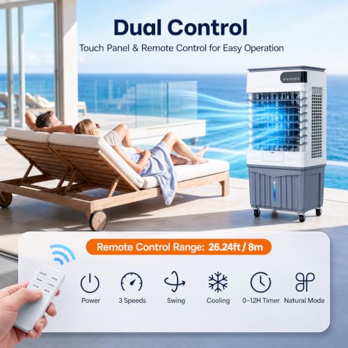 Portable Evaporative Air Cooler 2800 CFM Swamp Cooler with 8.3 Gal Tank