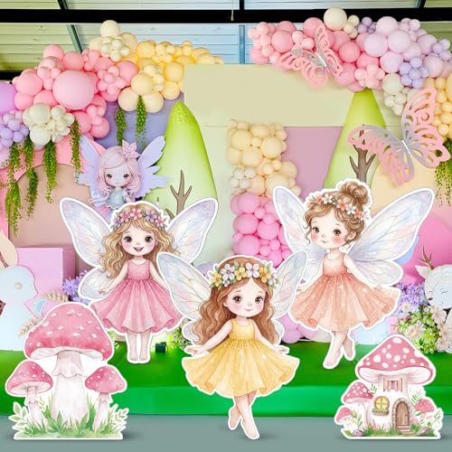 5 Pcs Large Fairy Cardboard Cutouts, Woodland Birthday Party Yard Signs