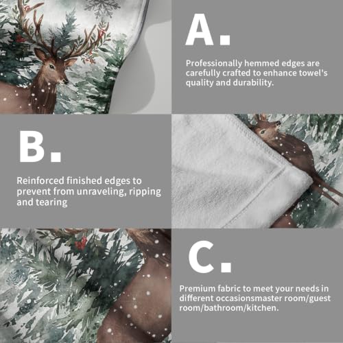 Granbey Winter Elk Snowflake Hand Towels Set of 2, Microfiber Kitchen Decor