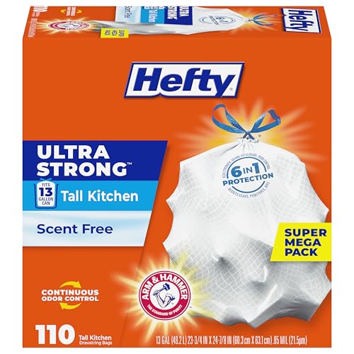 13 Gallon Tall Kitchen Trash Bags with Drawstring - Unscented, 110 Count