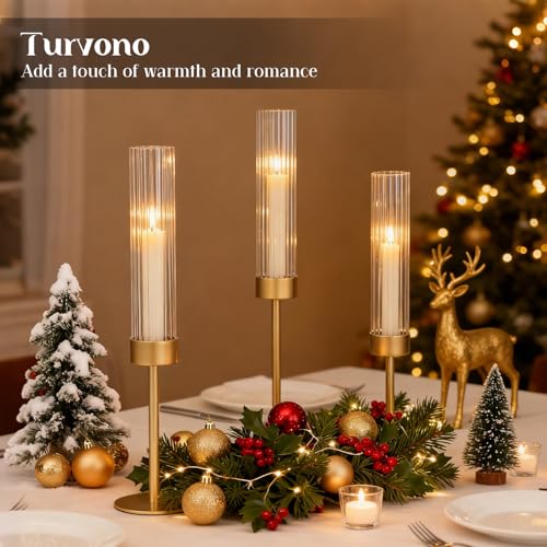 Turvono 6 Pack Gold Hurricane Candle Holders for Table Centerpiece - Elegant Indoor & Outdoor Decor