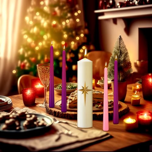MTLEE Advent Candle Set with Morning Star & 4 Tapers for Church 12in