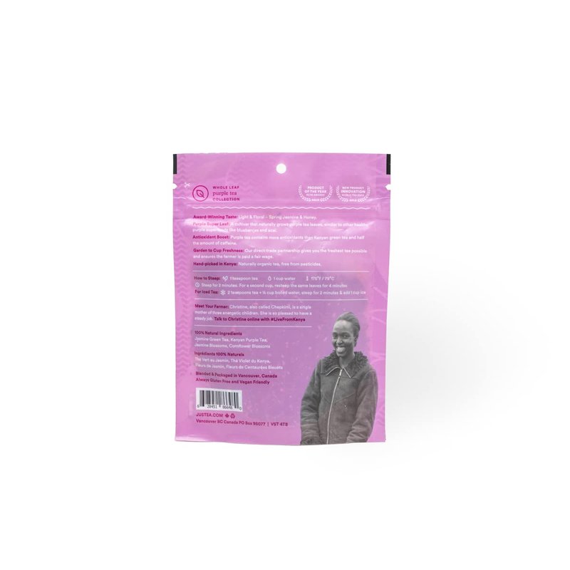 JusTea PURPLE JASMINE | Loose Leaf Purple Tea | Recyclable Refill Pouch | 40+ Cups (3.2oz) | Low Caffeine | Award-Winning | Fair Trade | Non-GMO