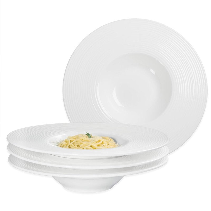 dingdaer Soup Plates Soup bowls Set of 4, Ceramics Rimmed Small Mouth Pasta Plates, for high end restaurants and best choice for gourmets, Modern and stylish tableware (Embossed coil, 10.9 Inch)