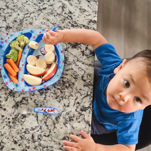 Toddler Dinnerware Set with Divided Plate Bowl and Utensils 4-Piece
