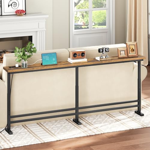 70.9" Adjustable Height Console Table with Power Outlet, Narrow Sofa Table