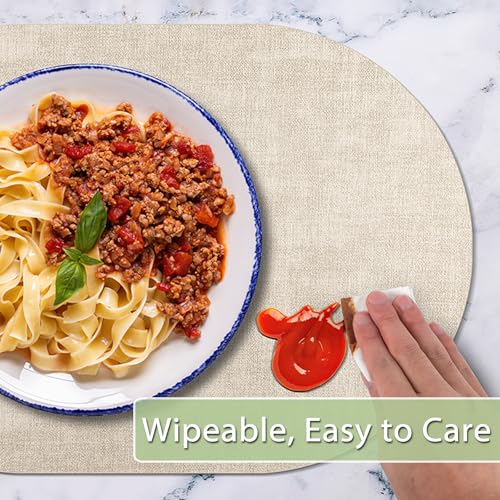 Oval Faux Leather Placemats Set of 4, Heat Resistant & Waterproof Table Mats