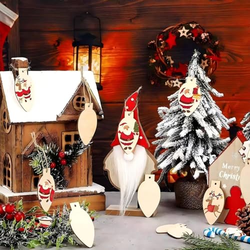 skrnrhrery Wooden Christmas Bell Ornament - 10 Pcs Blank Wood Ornaments for Painting and DIY Decoration (Variation: Wooden Christmas bell ornament)