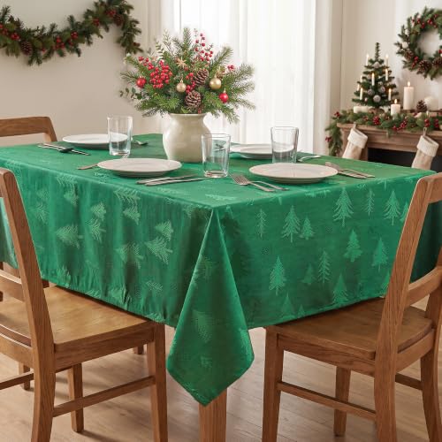 Horaldaily Green Jacquard Christmas Tree Tablecloth 60x60in Square