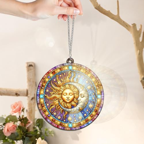 OASSIE Sun and Moon Suncatcher Decor - Double Layered Window Hanging, Celestial Boho Home Gift