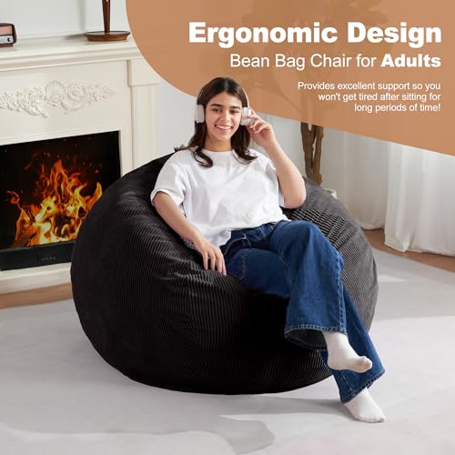 3ft Memory Foam Bean Bag Chair with Washable Corduroy Cover - Black
