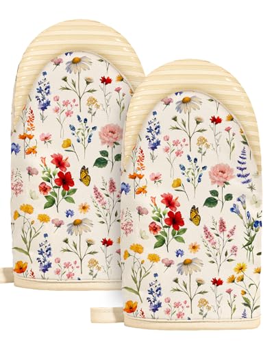 Vintage Floral Mini Oven Mitts - Heat Resistant Cotton Kitchen Gloves