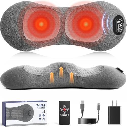 4-in-1 Lumbar Support Pillow Massager with Remote Control - Heat, Vibration & Stretching