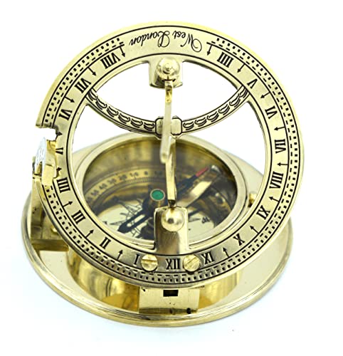 Antique Brass Sundial Compass with Wooden Gift Box - Nautical Decor
