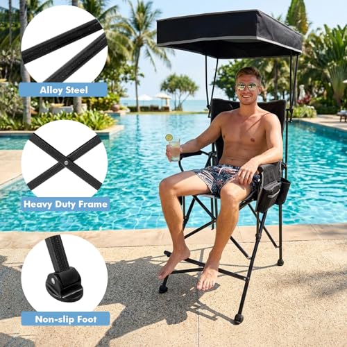 Oversized Folding Director Chair with Canopy Shade and Footrest, 300 lbs