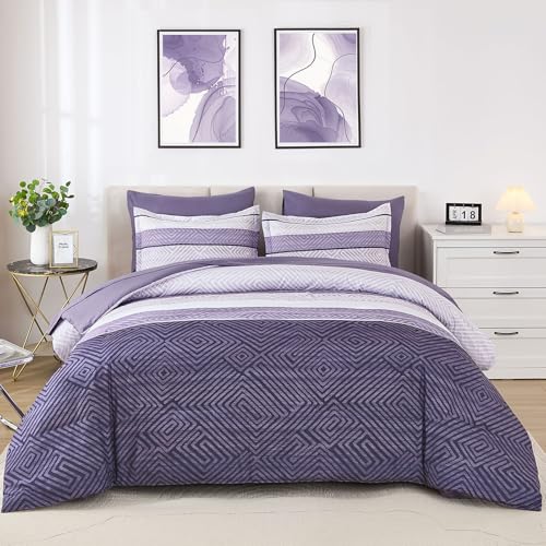 Purple King Comforter Set 7-Piece Bed in a Bag - Boho Striped Bedding
