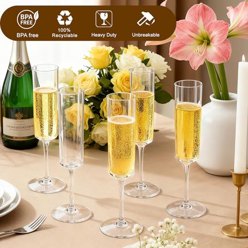 GuanQiao 24-Pack 6oz Clear Plastic Champagne Flutes - Reusable, Shatterproof Drinkware for Celebrations