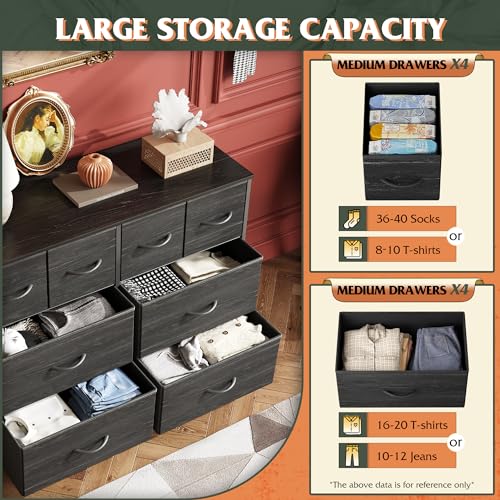 Wide 8-Drawer Fabric Dresser - Storage Chest with Wood Top & Steel Frame