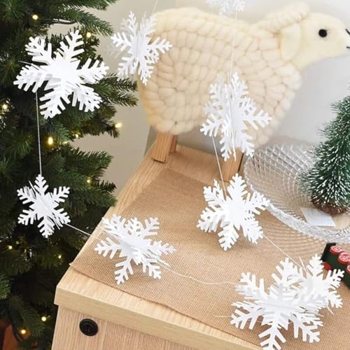 3D White Glitter Hanging Snowflake Ornaments & Garland Set (24 Pcs)