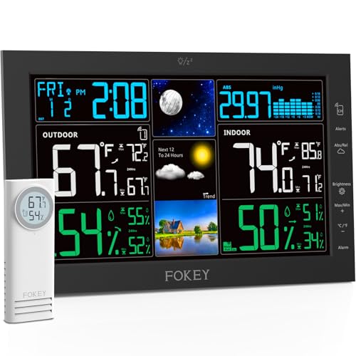 Wireless Indoor Outdoor Weather Station with Atomic Clock and Color Display