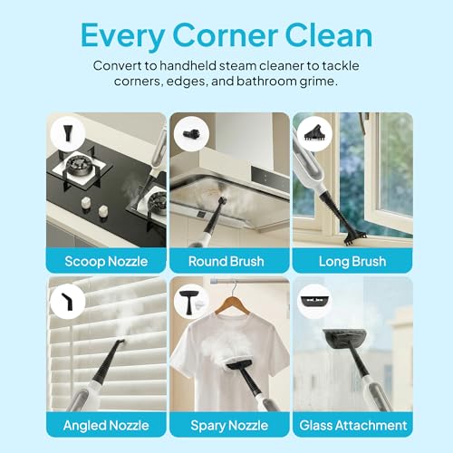 2-in-1 Rotating Steam Mop and Handheld Steam Cleaner with 15 Accessories