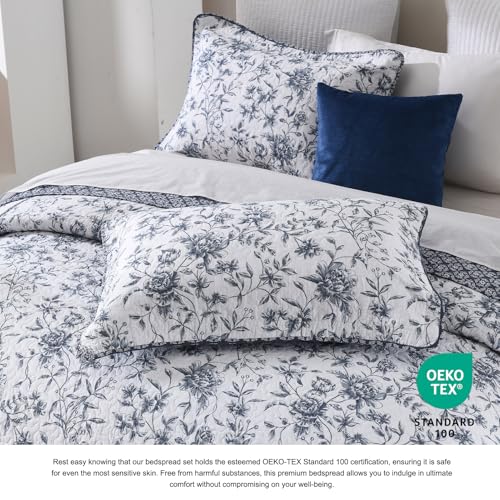 Oversized King Bedspread Set - 100% Cotton Floral Quilt with 2 Shams