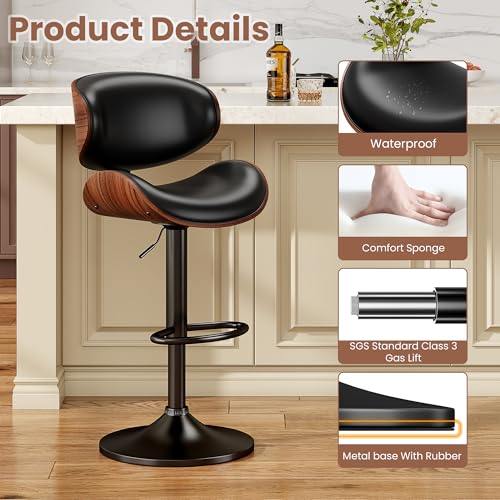 Adjustable Swivel Bar Stools Set of 2, PU Leather Counter Height Chairs