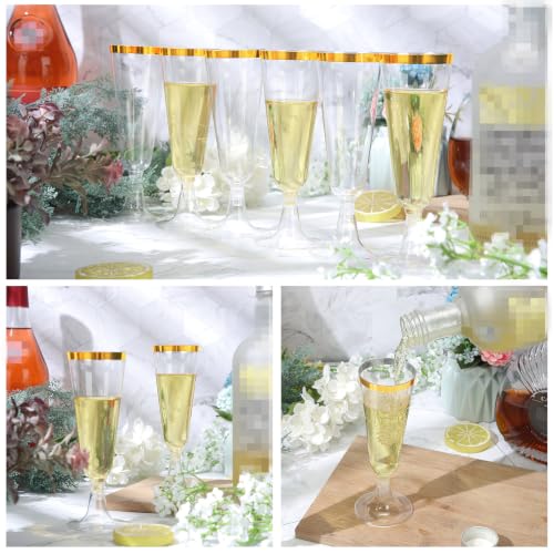 150 Pcs Plastic Champagne Flutes Bulk Gold Rim Disposable Party Drinkware