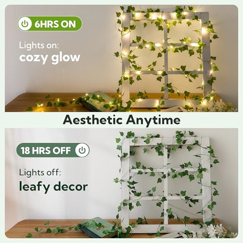 23ft Pre-Wrapped Ivy Vine Lights with 73 LEDs & Timer, Fairy Garland