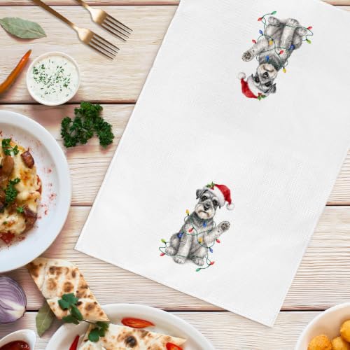 Funny Christmas Mini Schnauzer Dog Kitchen Hand Towels, 16x24 in