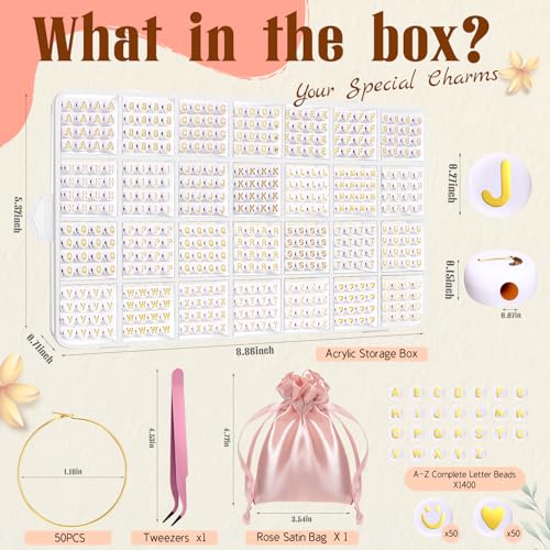 Wlovax White & Gold 50 Pcs DIY Wine Glass Charms - Alphabet Beads & Drink Rings