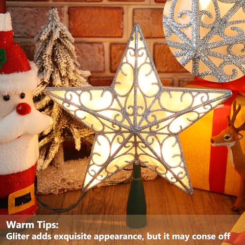 3D Lighted Christmas Star Tree Topper - 9.5 Inch Double Sided Star