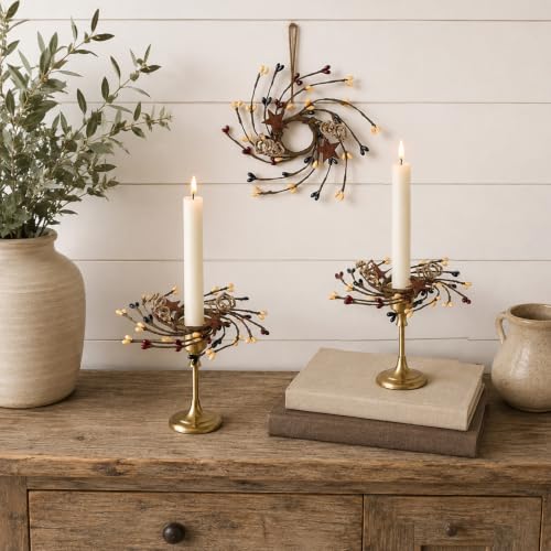 YLOLUL Primitive 4-Piece Mini Pip Twig Candle Ring Wreath Set - Rustic Decor