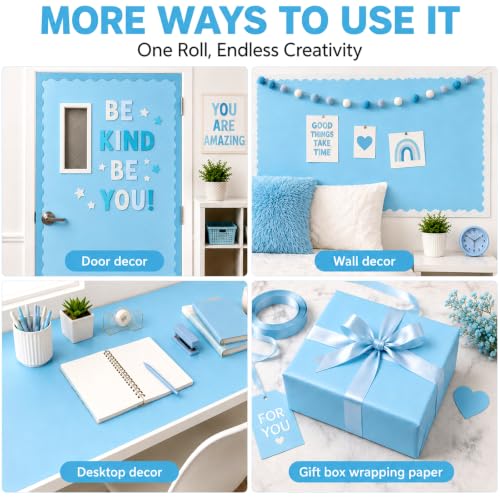 Light Blue Bulletin Board Paper Roll, 16" x 20ft Waterproof Fabric Backdrop