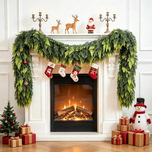 2 Pack 6Ft Real Touch Cedar Garland - Faux Christmas Greenery for Mantle & Decor