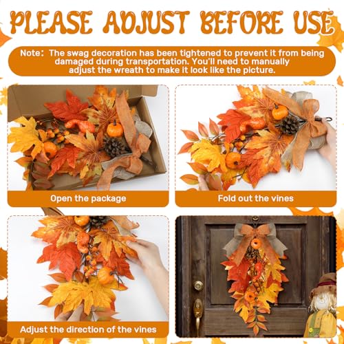 2-Pack 20-Inch Artificial Fall Teardrop Swags with Pumpkins and Berries