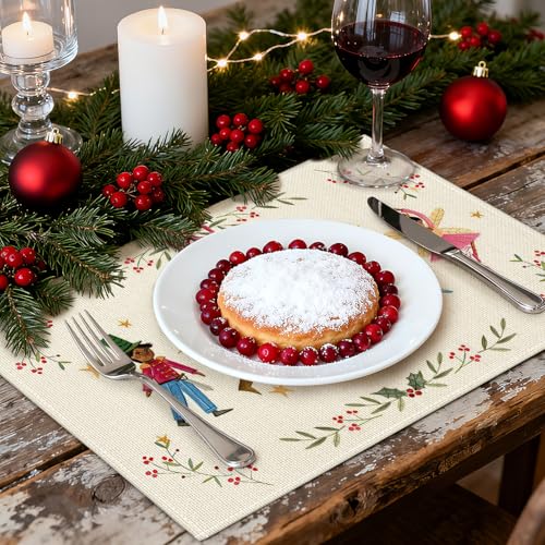 OTOSTAR Nutcracker Christmas Placemats Set of 4 - 12x18 Inch Holiday Table Mats Beige