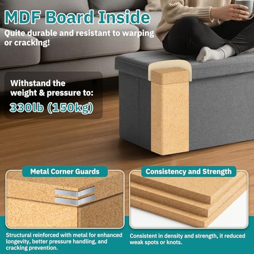 30-Inch Collapsible Storage Ottoman Bench with Split Top Lid, Gray