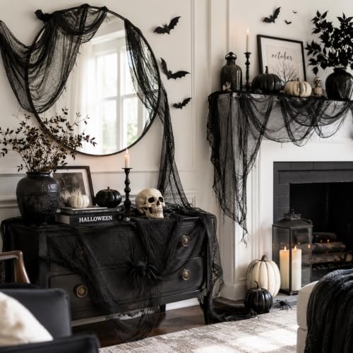 5-Piece Black Halloween Creepy Cloth Gauze Decorations (30 x 72 Inches)