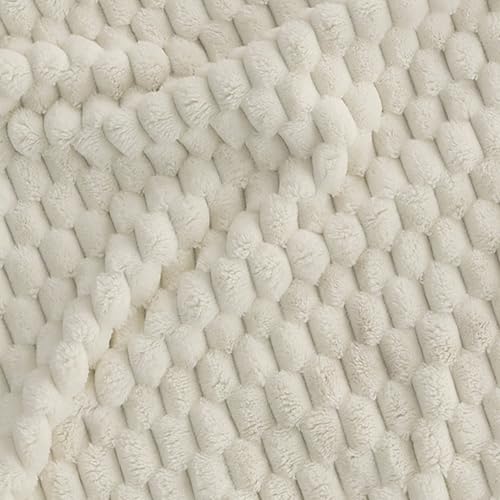 KORBLISS Super Soft Fleece Twin Blanket 50x70 Inches for Couch, Premium Silky with 3D Imitation Turtle Shell Jacquard Decorative Blankets, Lightweight and Cozy for Sofa.Ivory